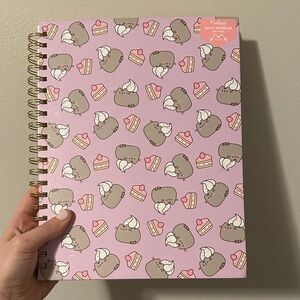 Pink Spiral Notebook with Cute Cat and Cake Design